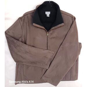 Chico's Jacket Brown Vegan‎ Faux Suede Coat  Zipper Size 3 US Large 16